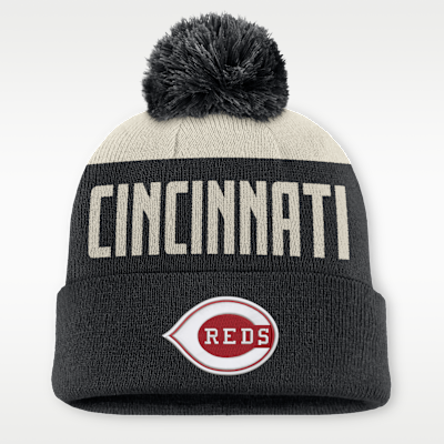 Nike 刺繍ロゴワッペン ゴールド/縁レッド Cincinnati Reds Cooperstown Peak Men's Nike MLB Cuffed Pom Beanie